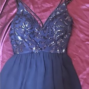 navy blue glitter top prom dress